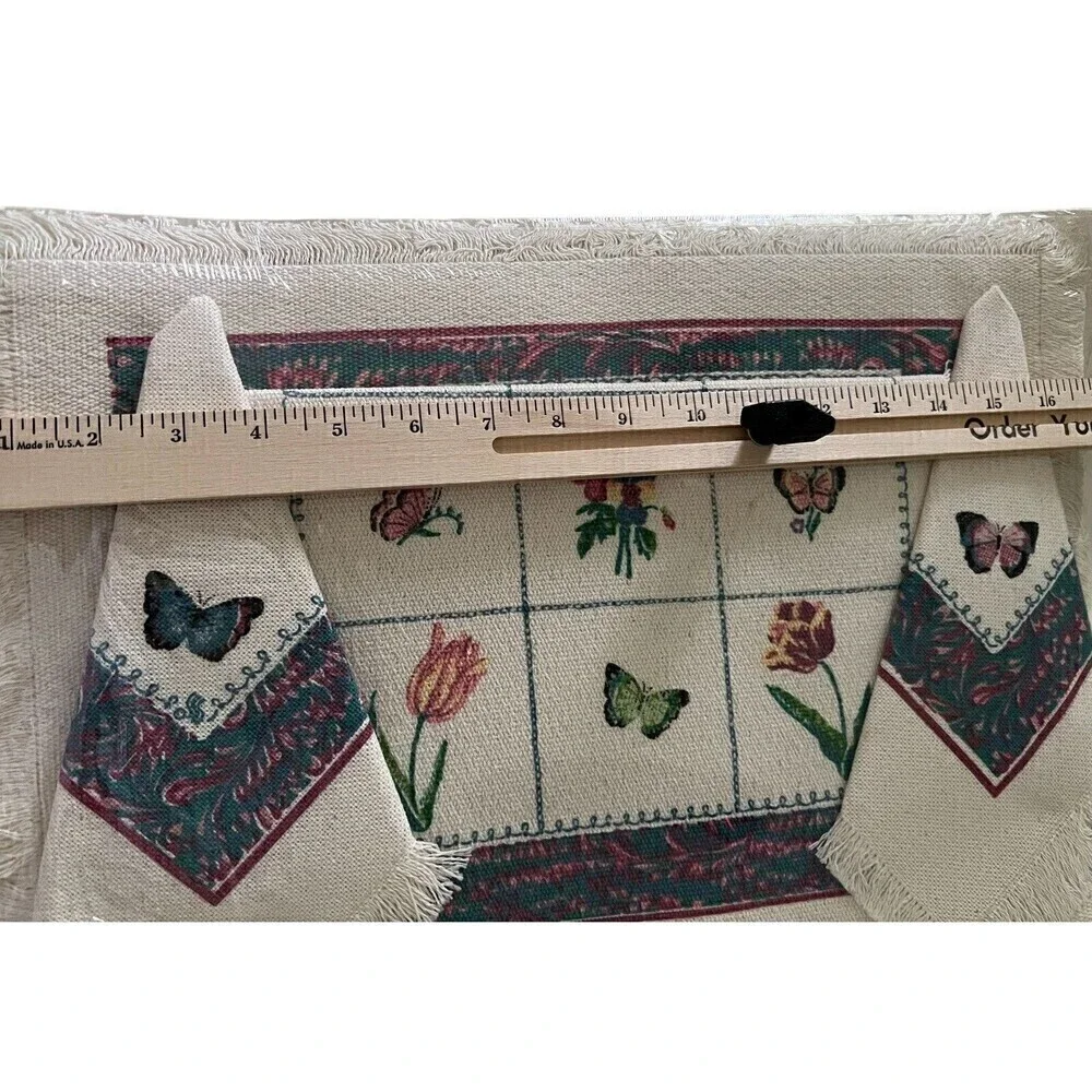 Vintage Stevens Linen Placemats Napkins Cup Towel Original Packaging Butterflies